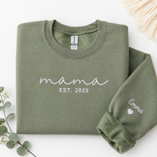 Custom Mama Embroidered Sweatshirt with Sleeve Name