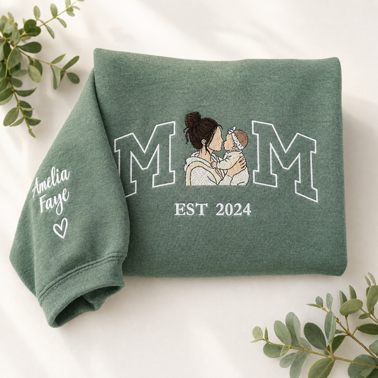 Custom Mom Photo Embroidered Sweatshirt with Sleeve Names