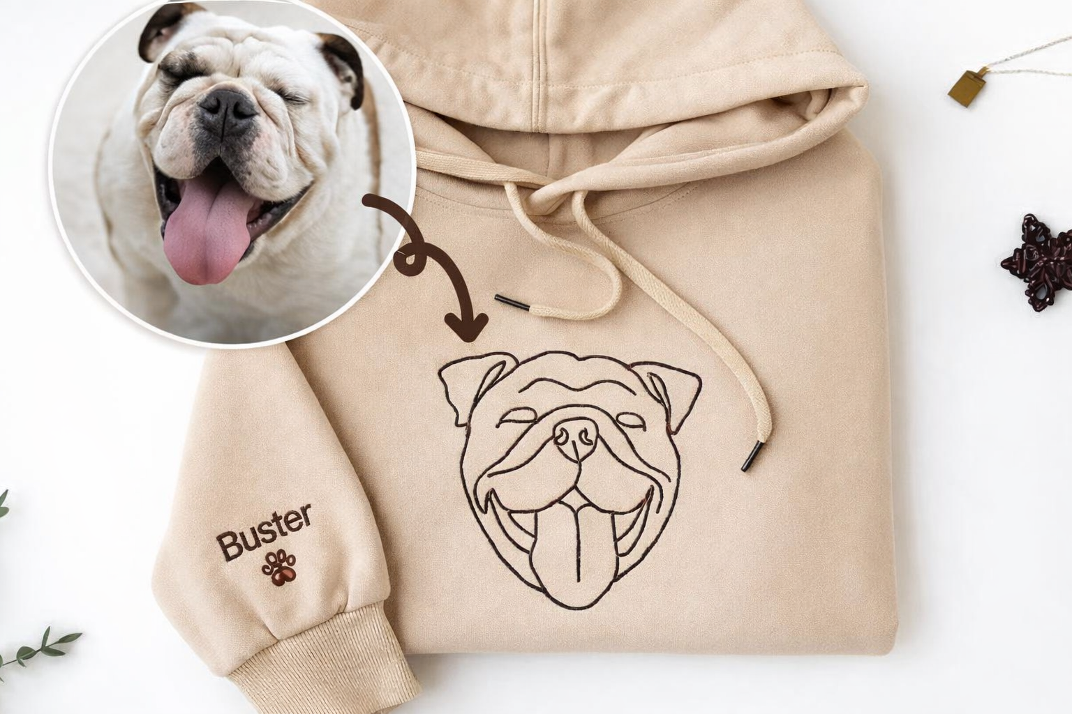 Custom dog line art on hoodie