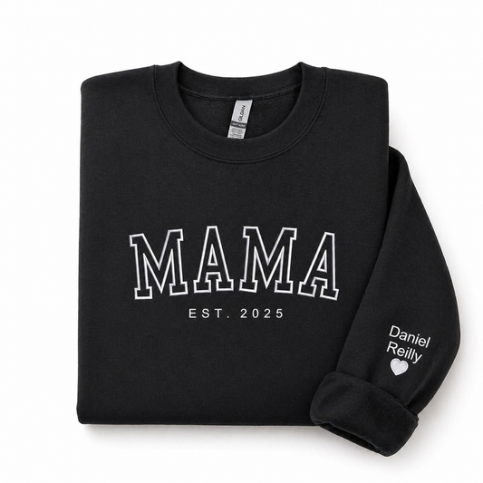 Custom Mama Embroidered Sweatshirt with Sleeve Names