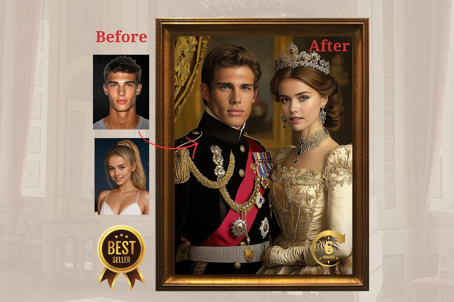 Custom Royal Couple Portrait, Unique Anniversary Gift for Valentine royal portrait Personalized Valentines Day Gift customized Couple gift