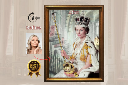 Custom Queen Elizabeth II Coronation Portrait Personalized Face Swap Royal Art Customizable Queen Canvas Print Custom Art gift for grandma