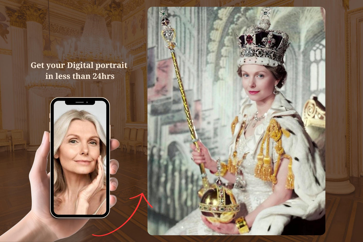 Custom Queen Elizabeth II Coronation Portrait Personalized Face Swap Royal Art Customizable Queen Canvas Print Custom Art gift for grandma