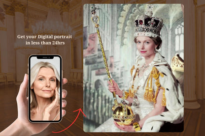 Custom Queen Elizabeth II Coronation Portrait Personalized Face Swap Royal Art Customizable Queen Canvas Print Custom Art gift for grandma