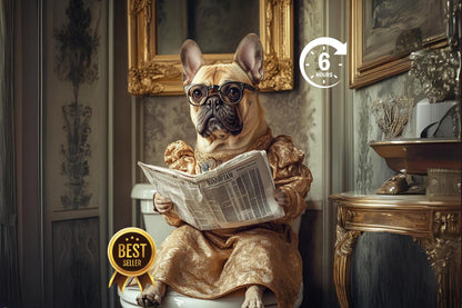 Custom Pet Portrait on Toilet with Newspaper Unique Pet Gift Fun Bathroom Print Dog on Toilet Personalised Pet Wall Art from Photo Pet Owner