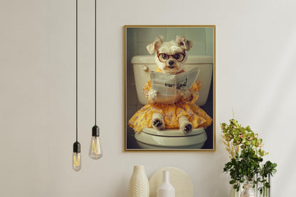Custom Pet Portrait Photo,Funny Bathroom Art,Dog Reading Newspaper on Toilet,Dog Wall Art,Dog in Toilet,Pet in Bathtub,Personalized pet gift