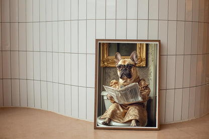 Custom Pet Portrait on Toilet with Newspaper Unique Pet Gift Fun Bathroom Print Dog on Toilet Personalised Pet Wall Art from Photo Pet Owner