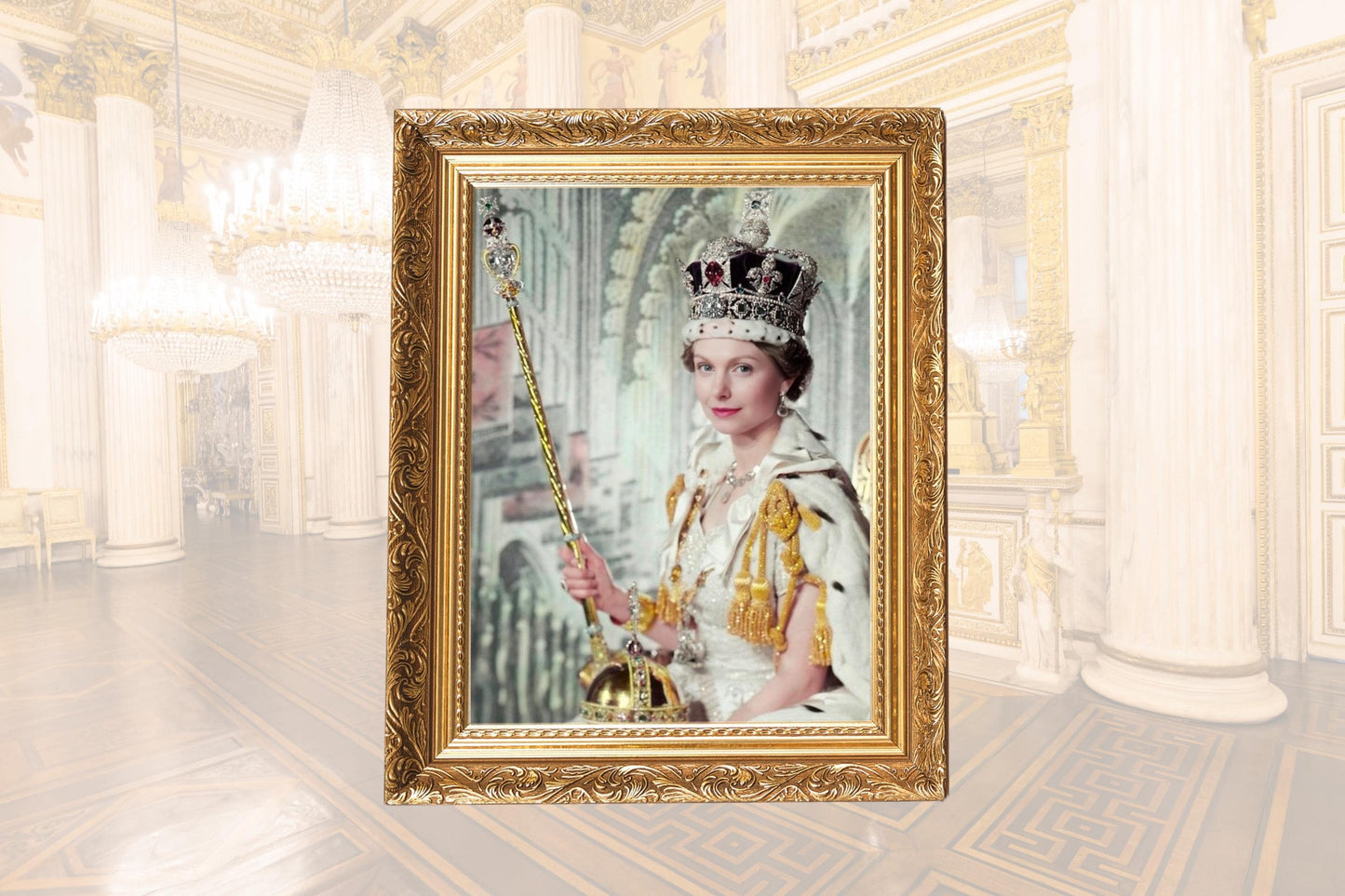 Custom Queen Elizabeth II Coronation Portrait Personalized Face Swap Royal Art Customizable Queen Canvas Print Custom Art gift for grandma