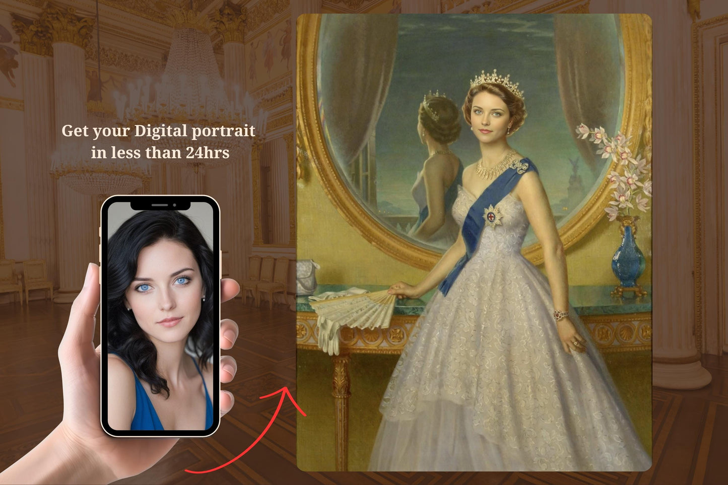 Custom Queen Elizabeth Portrait, Royal Face Swap, Historical Portrait, Personalized Gift for Her, Queen Portrait Birthday Gift