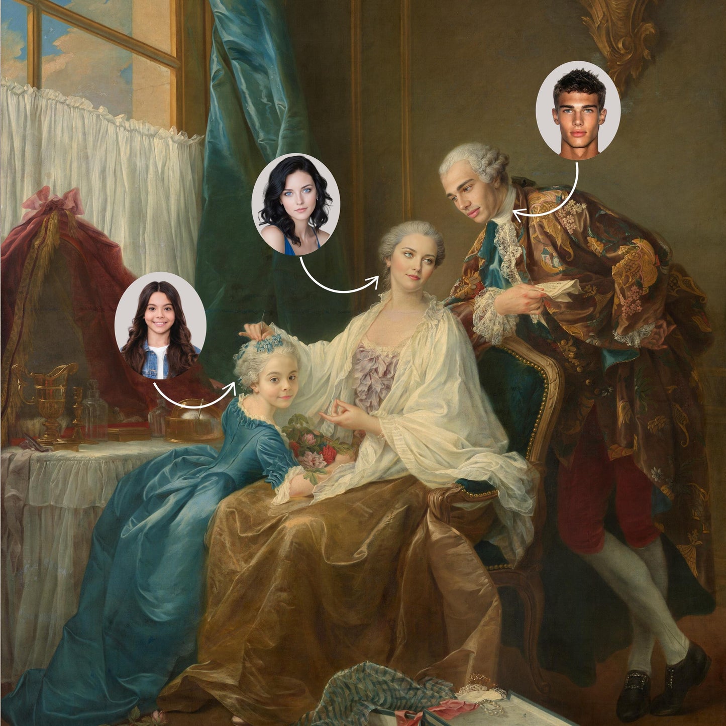 Custom Couple Face Swap Portrait, 1788 Historical Art, Custom Family Portrait from Photo, Personalized Family Painting Couple Royal Portrait