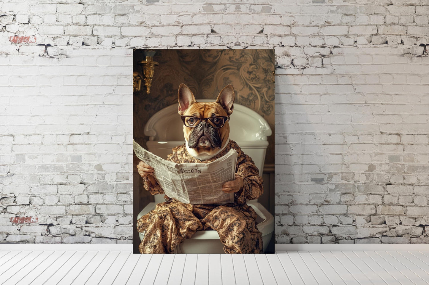 Custom Pet Portrait Photo,Funny Bathroom Art,Dog Reading Newspaper on Toilet,Dog Wall Art,Dog in Toilet,Pet in Bathtub,Personalized pet gift