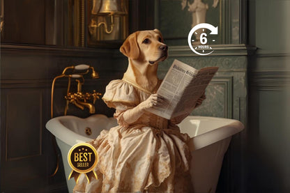 Custom Pet Portrait Photo,Funny Bathroom Art,Dog Reading Newspaper on Toilet,Dog Wall Art,Dog in Toilet,Pet in Bathtub,Personalized pet gift