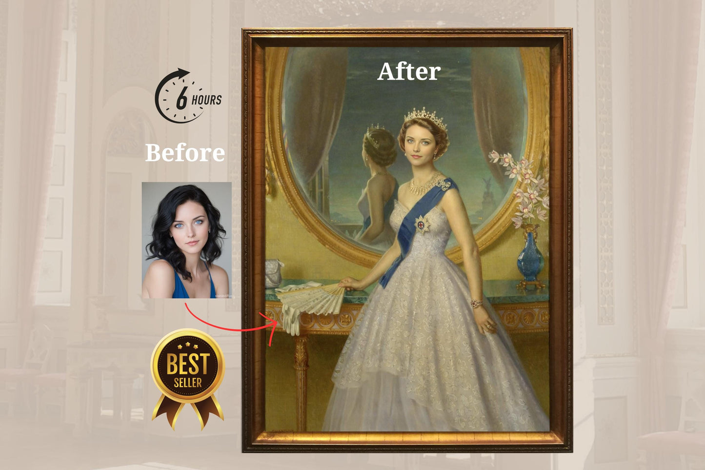 Custom Queen Elizabeth Portrait, Royal Face Swap, Historical Portrait, Personalized Gift for Her, Queen Portrait Birthday Gift