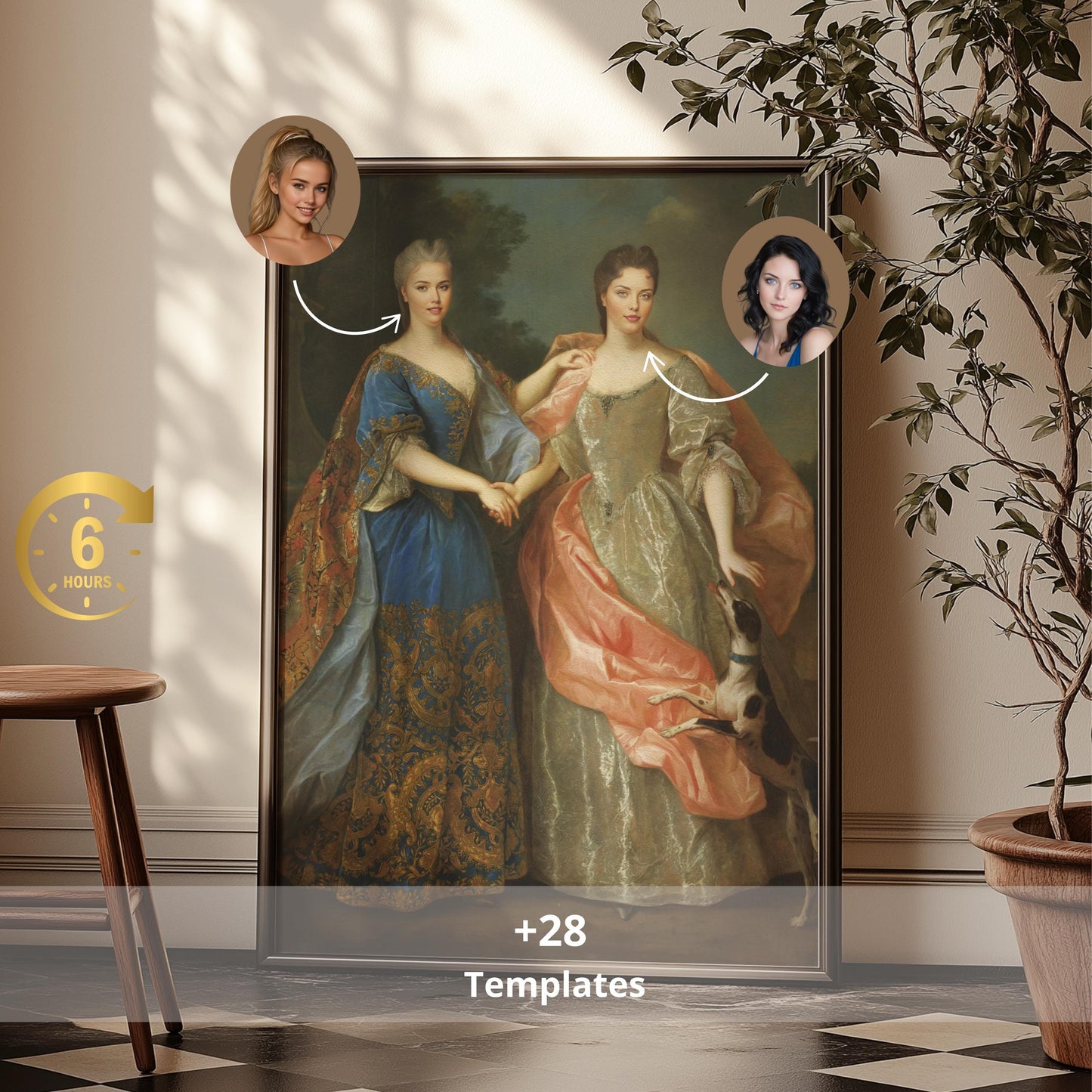 Custom Royal Portrait Female Couple Renaissance Lesbian Custom Portrait Gift for Galentines Day lesbian couple gifts for Valentine Pride