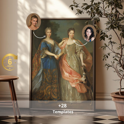 Custom Royal Portrait Female Couple Renaissance Lesbian Custom Portrait Gift for Galentines Day lesbian couple gifts for Valentine Pride