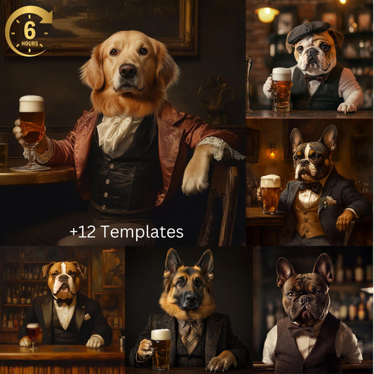 Custom Bartender Dog Portrait Unique Pet Art Gift Pet Bar Art Gift Custom Royal Dog Personalized Bartender Pet Painting Funny Dog Wall Decor