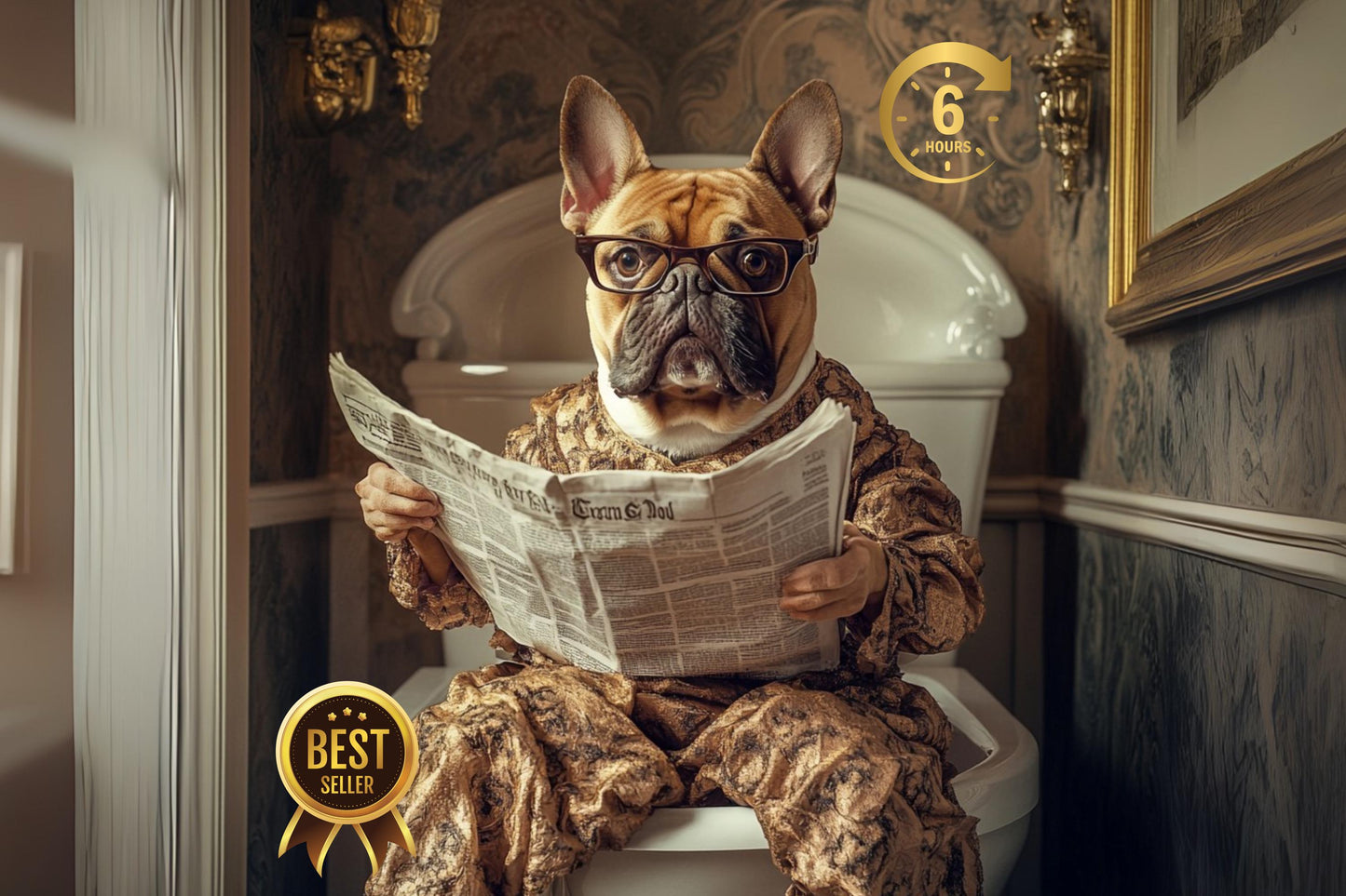 Custom Pet Portrait Royal Pet Portrait Dog Picture Regal Dog Portrait Renaissance Pet Portrait Funny Bathroom Dog Toilet Wall Art Pet Bath