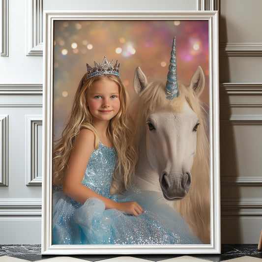 Custom Princess and Unicorn Portrait from Photo custom unicorn portrait custom girl portrait with unicorn custom princess pictures princess
