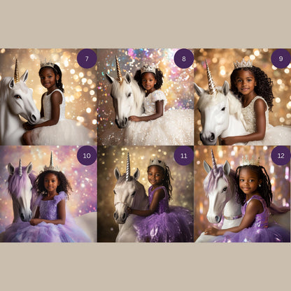 Custom Princess and Unicorn Portrait Personalized Girl's Wall Art photo realistic unicorn wall art young girl and unicorn princess and pony