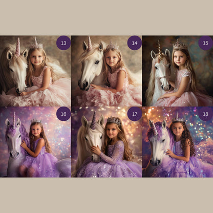 Custom Princess and Unicorn Portrait Personalized Girl's Wall Art photo realistic unicorn wall art young girl and unicorn princess and pony