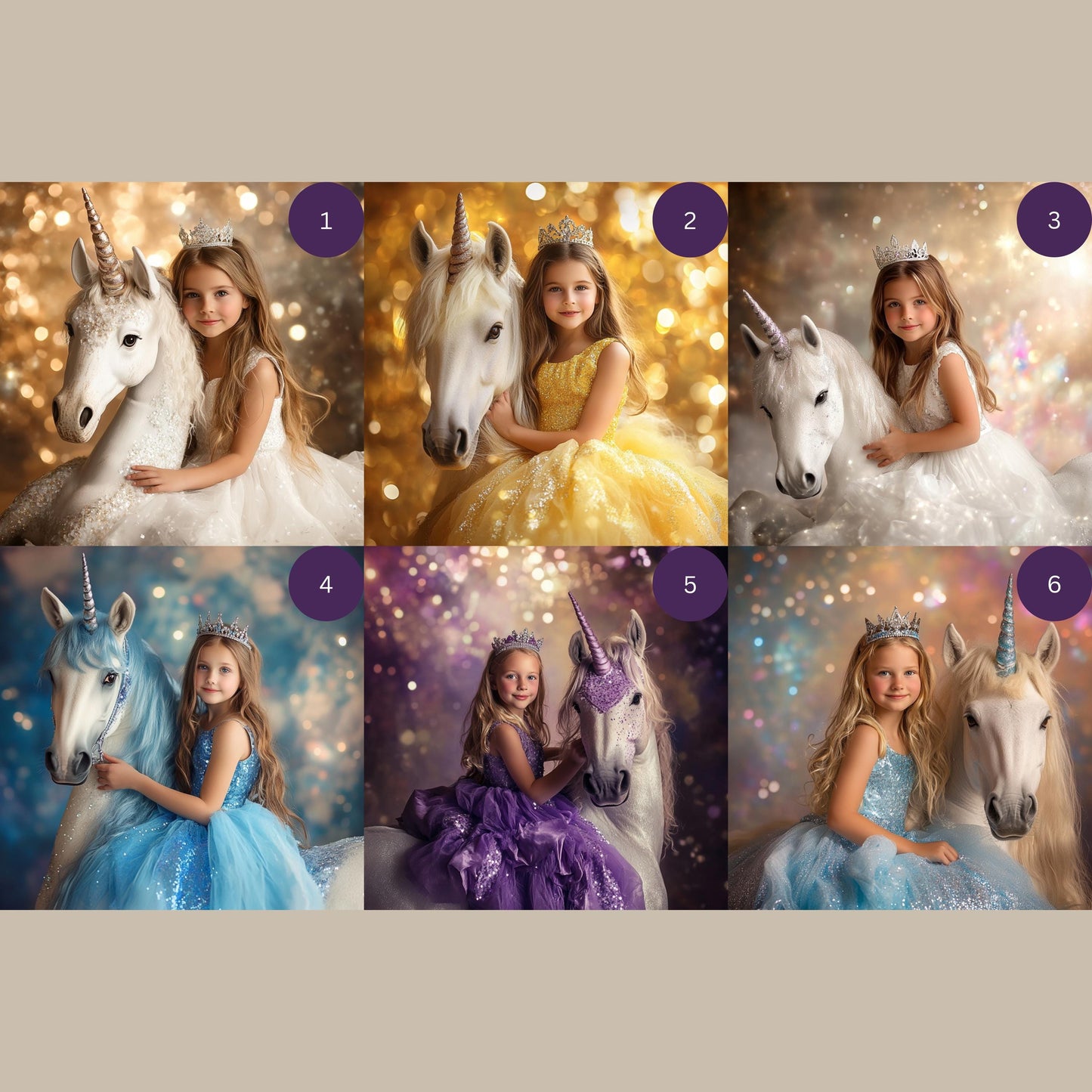 Custom Princess and Unicorn Portrait Personalized Girl's Wall Art photo realistic unicorn wall art young girl and unicorn princess and pony