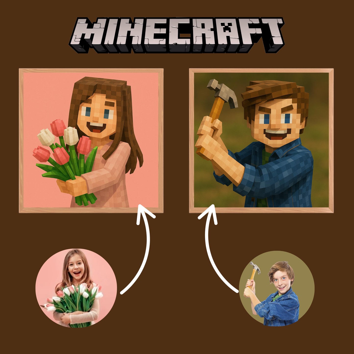 Custom Minecraft Digital Art, Custom Pixelated Block-Style Portrait from Photo, Pixel Style Wall Decor, Kids Room Wall Decor, Gamer Gift