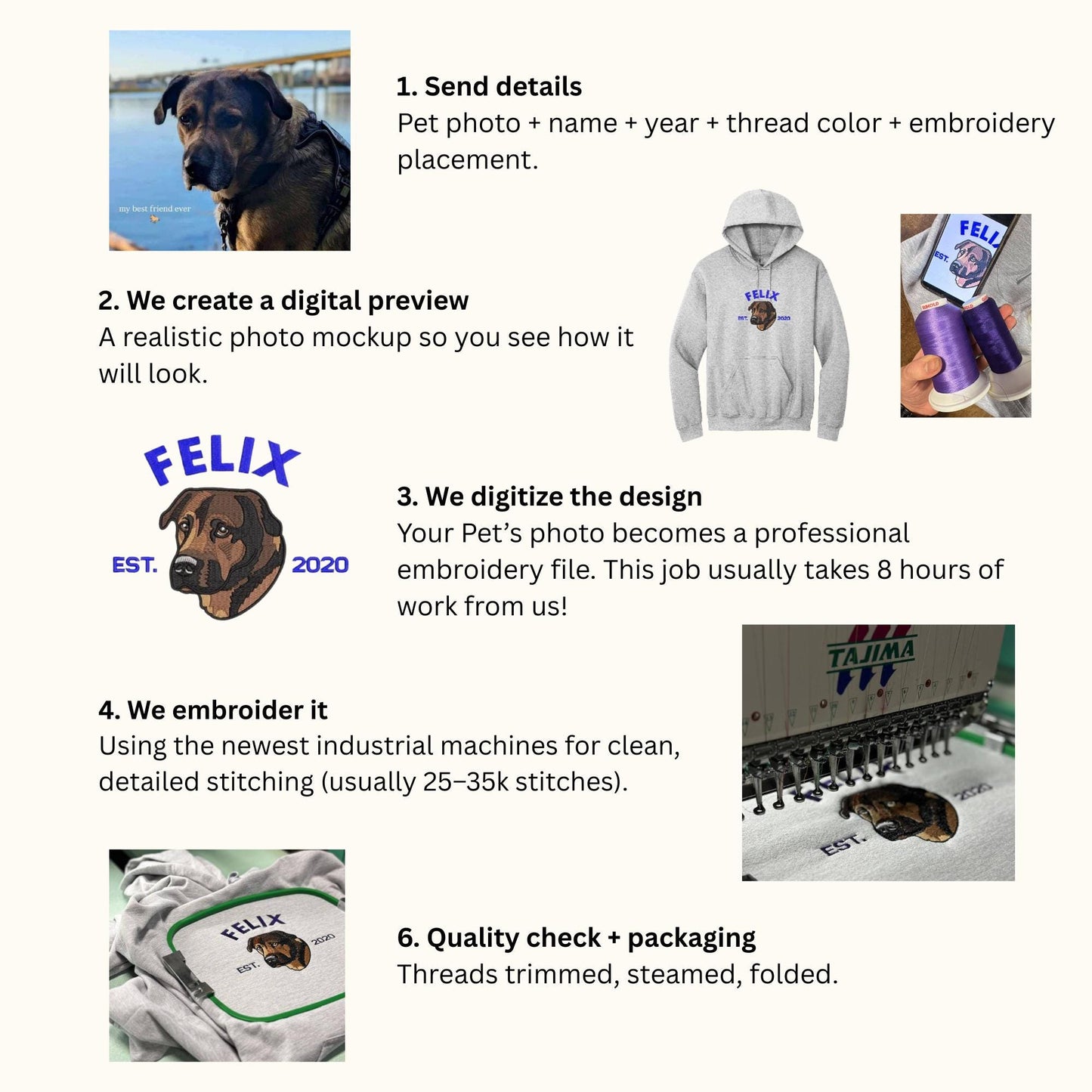 Pet Embroidered Sweatshirt, Embroidered Dog Hoodie Custom Dog Face Embroidered Sweatshirt From Photo, Pet Lovers Gift, Custom dog sweatshirt