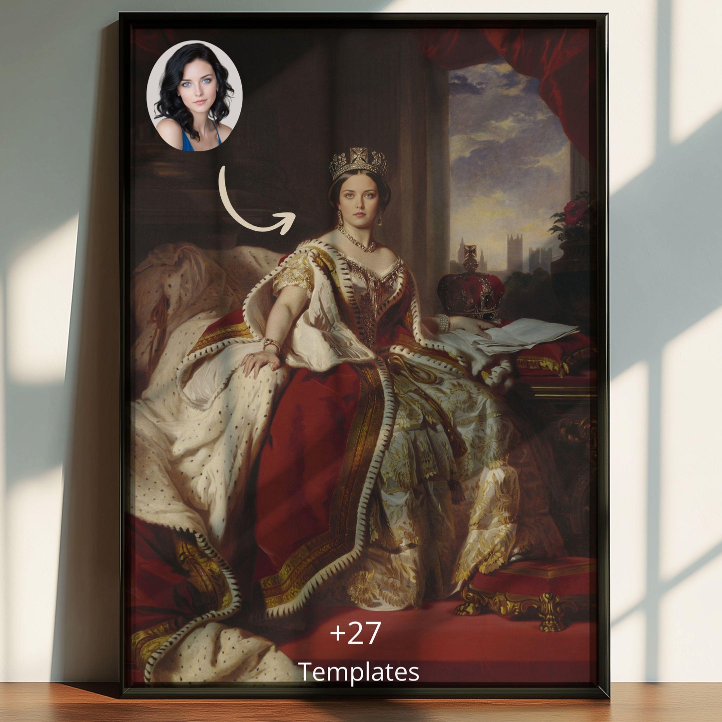 Custom Royal Queen Portrait from Photo, Personalized Queen Portrait Gift for Her Regal Historical Portrait for her what to buy for wife
