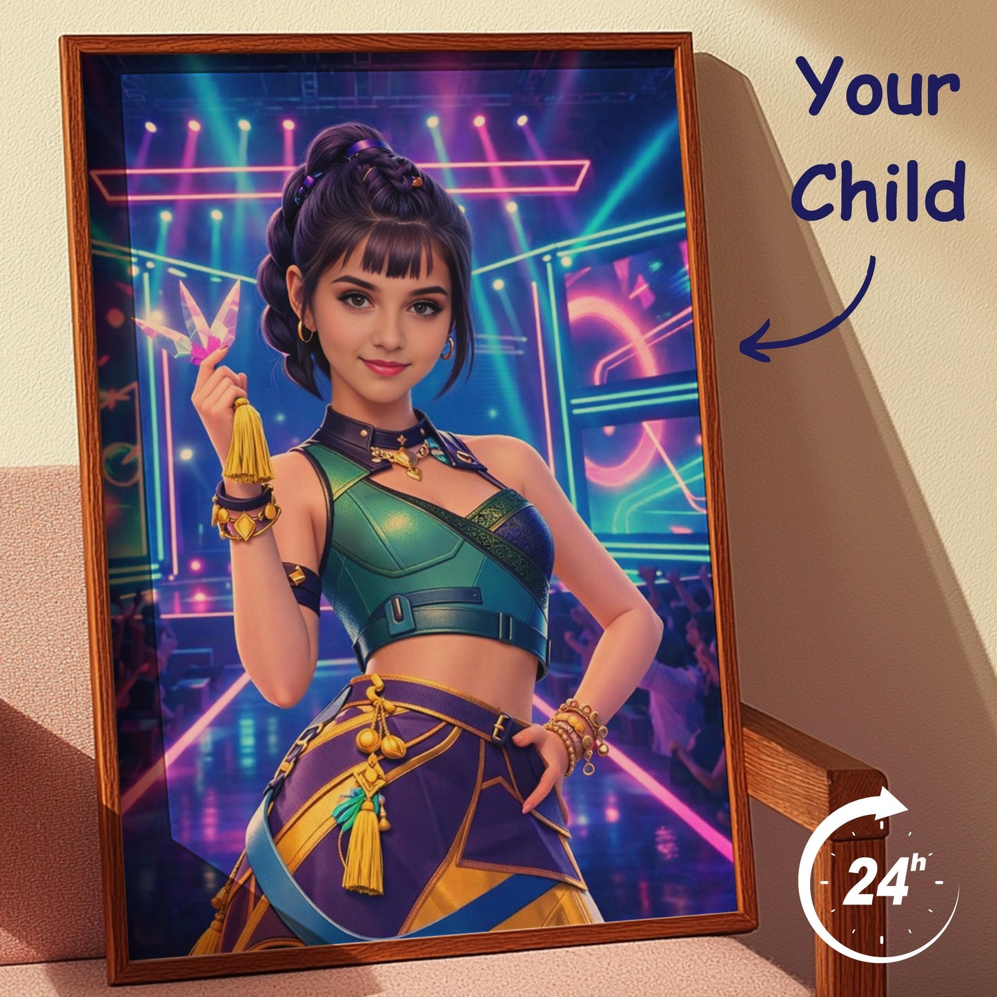 Custom Zoey KPop Portrait from Your Photo Personalized Girl Poster K Pop Fan Demon Huntrix Youth Gift For Birthday 6 7 8 9  year old girl