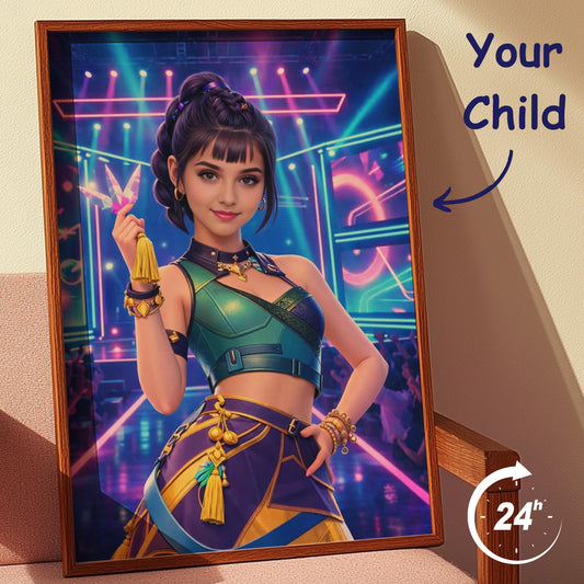 Custom Zoey KPop Portrait from Your Photo Personalized Girl Poster K Pop Fan Demon Huntrix Youth Gift For Birthday 6 7 8 9  year old girl