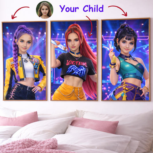 Custom Kpop Demon Hunter Wall Art Set of 3 Posters Decor Print Kids Girls Room Huntrix K-pop fan Gift for girl Teens 8 9 10 11 year old
