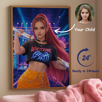 Custom Mira KPop Portrait from Your Photo Personalized Girl Poster K Pop Fan Demon Huntrix Youth Gift For Birthday 10 years old girl Gift