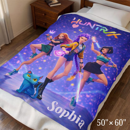 K-pop Demon Hunters Blanket, Personalized K pop Huntrix Girl Heroes Blanket, Kpop Idol Group, Kpop Demon Hunterx Birthday Gift, Anime Gift