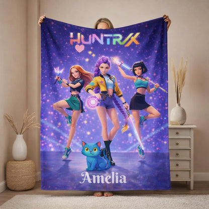 K-pop Demon Hunters Blanket, Personalized K pop Huntrix Girl Heroes Blanket, Kpop Idol Group, Kpop Demon Hunterx Birthday Gift, Anime Gift