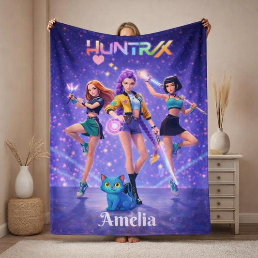 K-pop Demon Hunters Blanket, Personalized K pop Huntrix Girl Heroes Blanket, Kpop Idol Group, Kpop Demon Hunterx Birthday Gift, Anime Gift