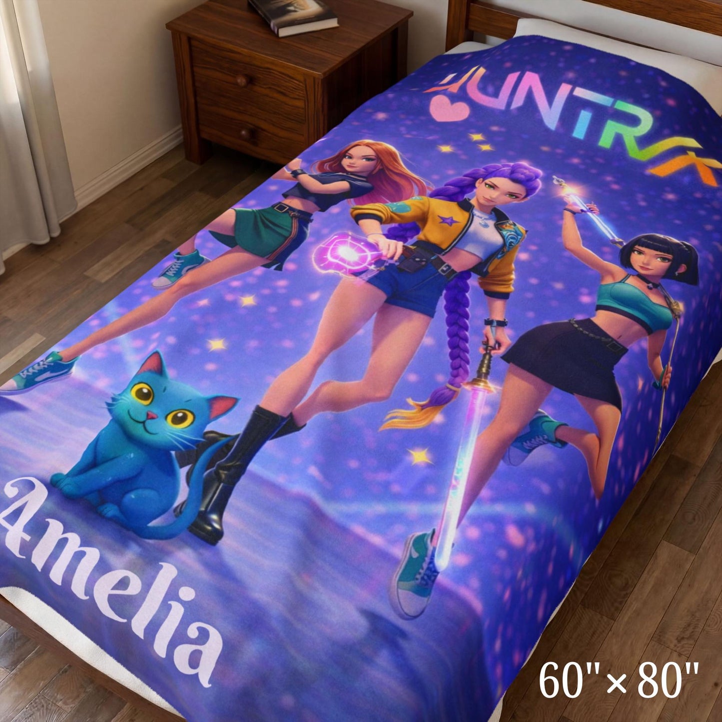 K-pop Demon Hunters Blanket, Personalized K pop Huntrix Girl Heroes Blanket, Kpop Idol Group, Kpop Demon Hunterx Birthday Gift, Anime Gift
